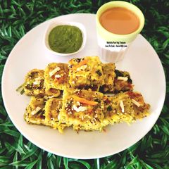 A picture of Power Protein Paneer Chana Sattu Moong Veggies Dhokla - Protein-Rich Instant Moong Vegetables Dhokla.