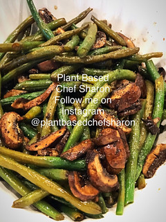 A picture of Oven Roasted Fresh Green Beans and Mushrooms Marinated in Balsamic Vinegar.