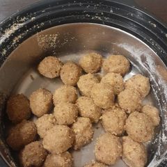 Churma laddoo with leftover baati A picture of Churma laddoo with leftover baati.