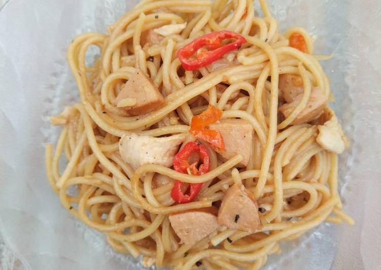Langkah Mudah untuk Menyiapkan Kungpao chicken spageti yang Bisa Manjain Lidah