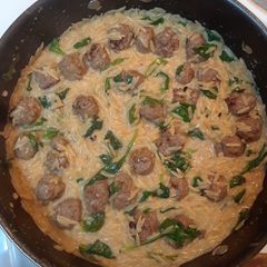 A picture of Orzo and Mini Sausage Meatballs.