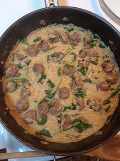 A picture of Orzo and Mini Sausage Meatballs.