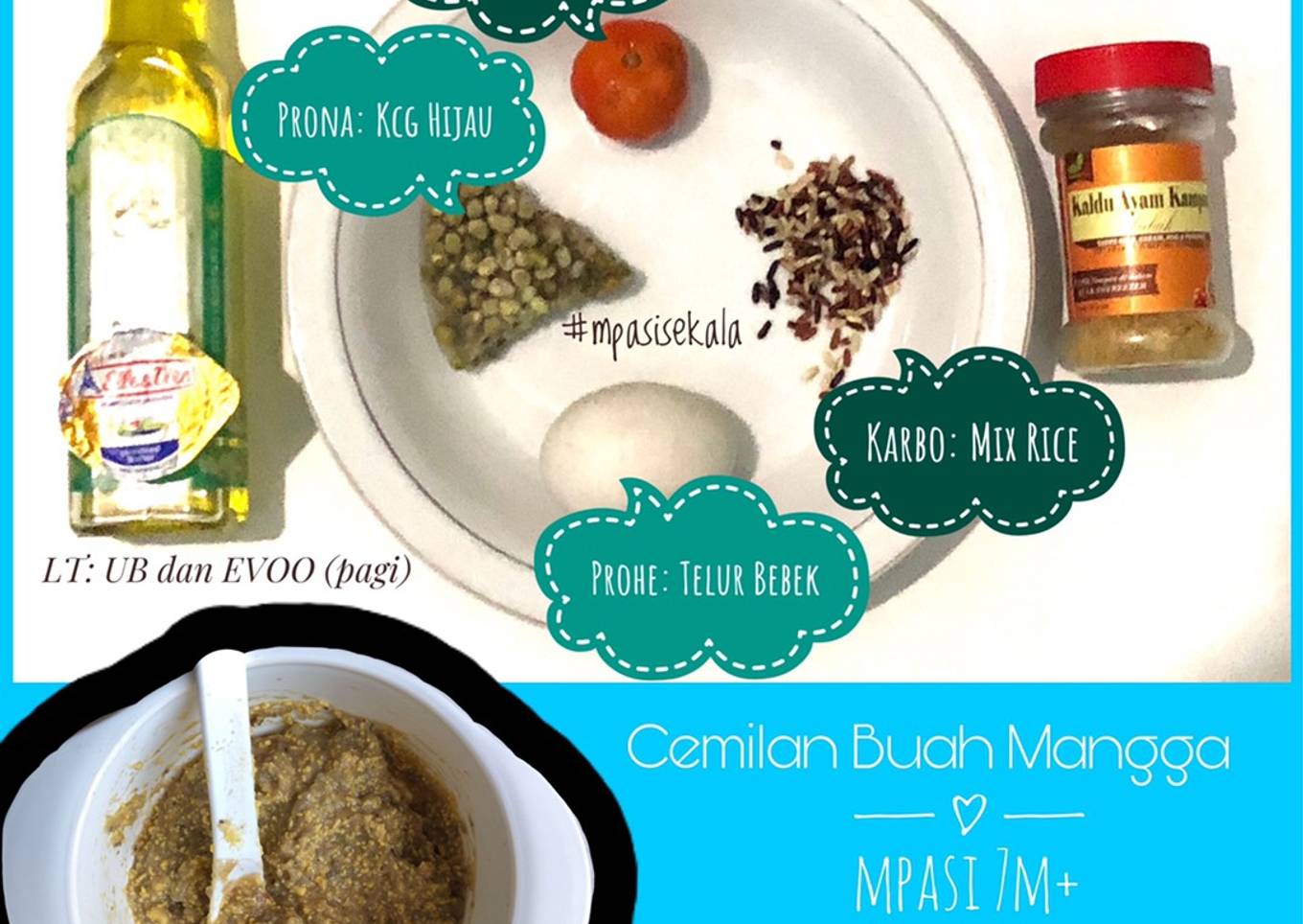 MPASI 7M+ / 6M+ beras campuran+ Telur bebek + tomat + kacang hijau