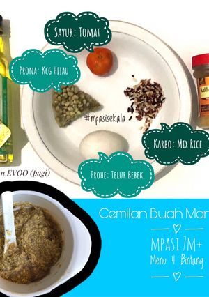 Foto resep MPASI 7M+ / 6M+ beras campuran+ Telur bebek + tomat + kacang hijau