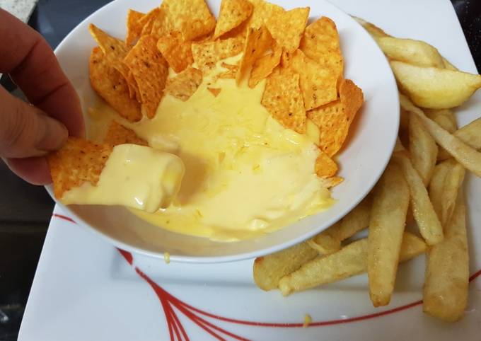 Recipe of Jamie Oliver Made Chedder cheese &amp; Onion sauce with tortillas for dipping. 👍