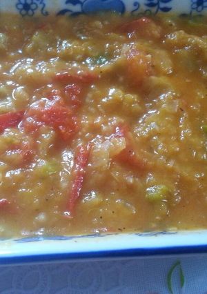 Una foto de Sofrito de berenjena asada