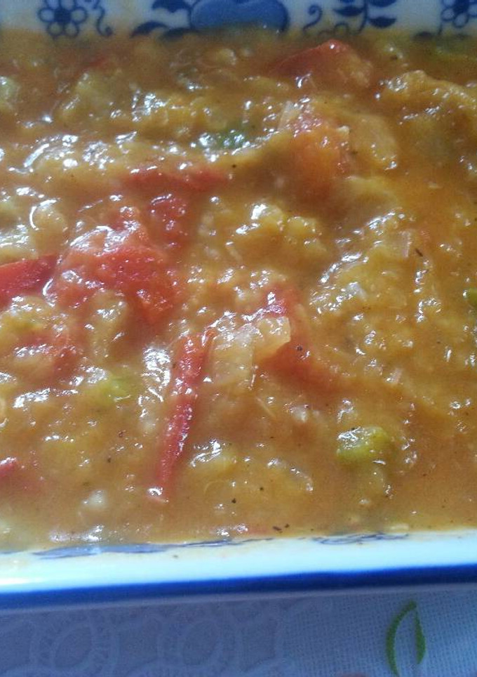 Una foto de Sofrito de berenjena asada