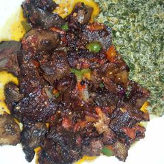 A picture of Fried Liver with Kienyeji.