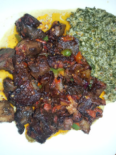 A picture of Fried Liver with Kienyeji.