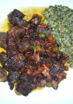 A picture of Fried Liver with Kienyeji.
