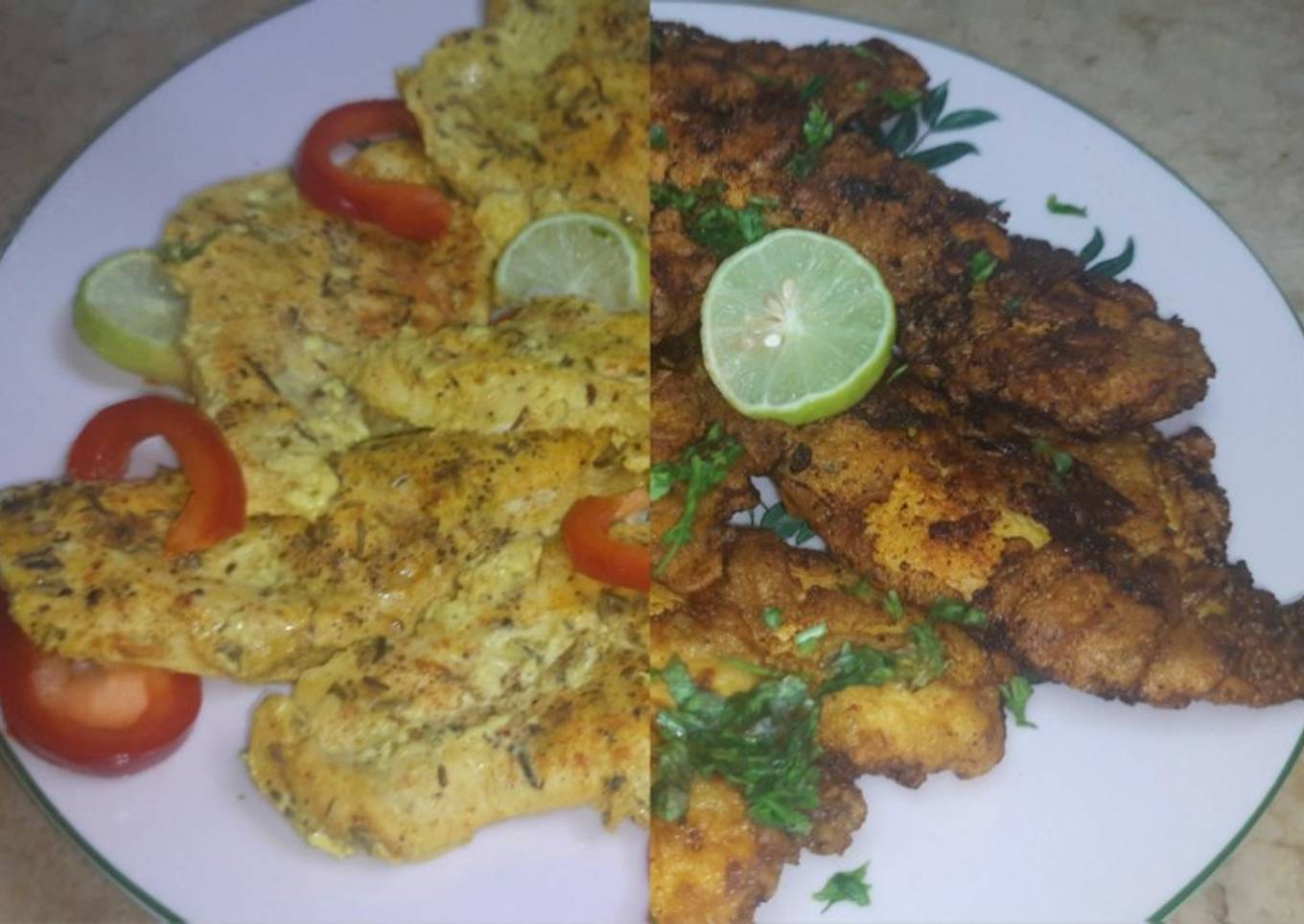 Chicken breasts with yogurt seasoning.. fried & roasted