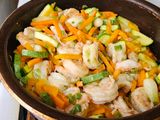 Camarones salteados con verduras