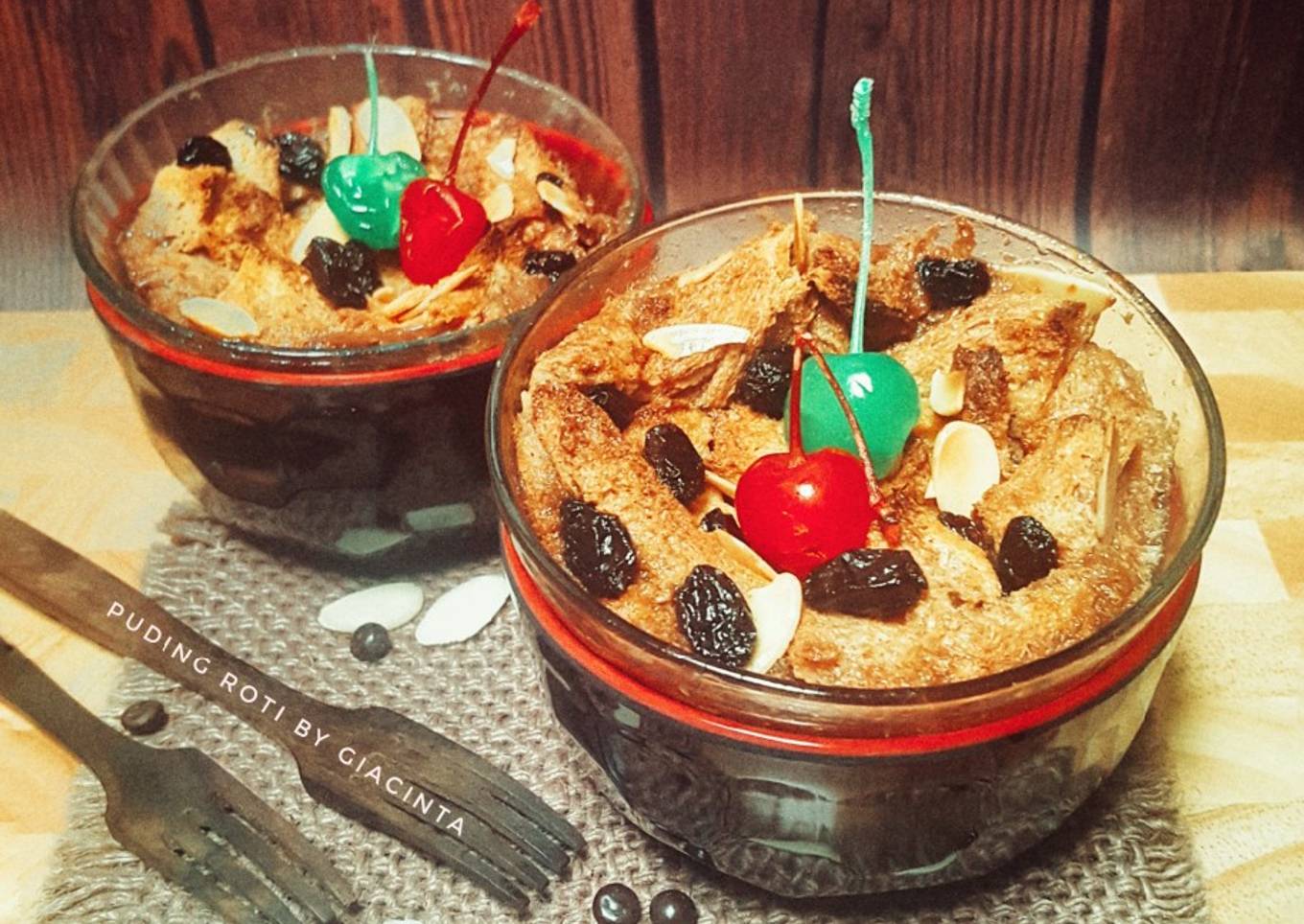 Puding roti tawar tabur kismis dan almond #kamismanis