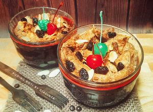 Foto resep Puding roti tawar tabur kismis dan almond #kamismanis