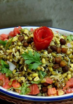 A picture of Moong and moth Sprout Salad.