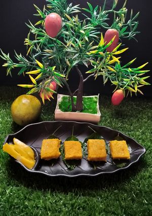 A picture of Mango paneer kalakand.