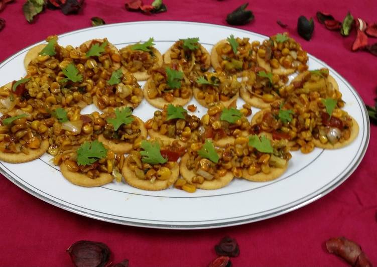 Steps to Make Quick Corn Chaat Biscuit Canapes