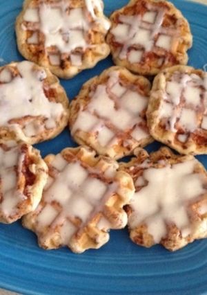 A picture of Cinnamon roll waffles - ONE INGREDIENT ONE STEP.