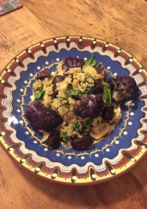 A picture of Vegan risotto with roasted seasonal veg.