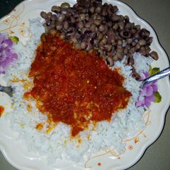 A picture of Rice,beans and stew.