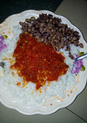 A picture of Rice,beans and stew.