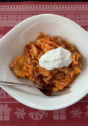 Húsos párolt édeskáposzta recept fotója