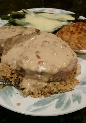 A picture of Brad's tuna steaks over couscous with pan sauce.