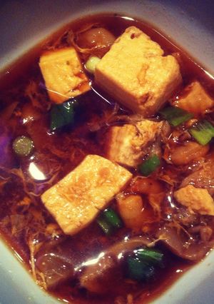A picture of Tofu & Oyster Mushroom Soup with Shrimp.