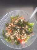 Ensalada con algas y vinagreta de pescaditos salados