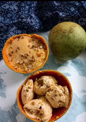A picture of Bael ice cream (woodapple).