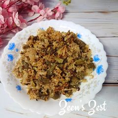 A picture of Cabbage and Beans Fry with Dessicated Coconut.