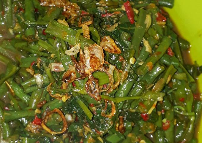 Resep Tumis kangkung kacang panjang terasi pedas,, Enak