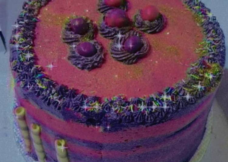 Chocolate, vanilla, and red velvet birthday cake