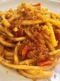 Pici ispirati(acciughe pomodorini capperi e pane raffermo)