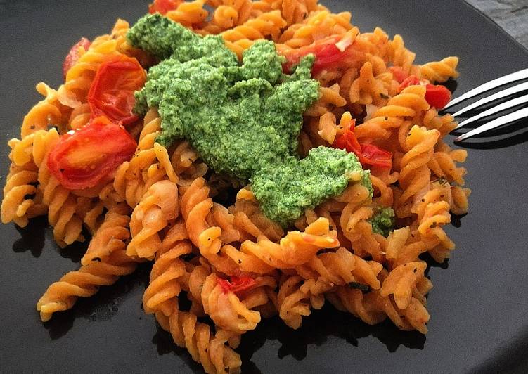 Espirales de lentejas al pesto de rúcula