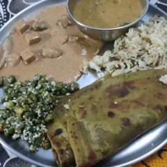 A picture of Winter palak peas paratha, beans, jeera pulao.