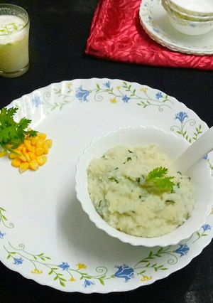 A picture of Rice with potato and spinach.