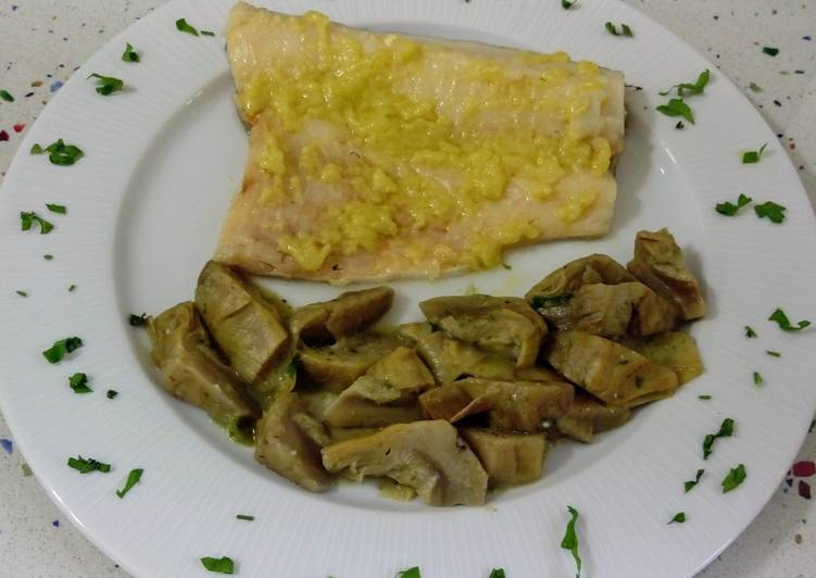 Bacalao al pil-pil y alcachofas salteadas al ajillo