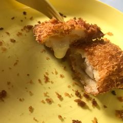 A picture of Fried Bread filling Melted Cheese and Sausages for kids.