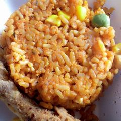 A picture of Jellof Rice and Chicken.