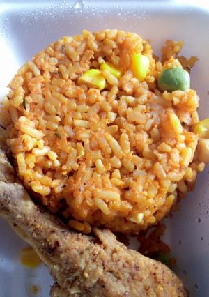 A picture of Jellof Rice and Chicken.