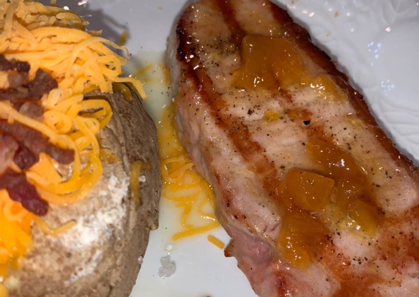 Juicy peach pork slices