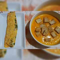 Seri resep rendah kalori : sup krim wortel & telur dadar gulung selada রেসিপির প্রধান ছবি