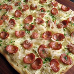 A picture of Smoked Sausage ＆ Sauerkraut Flammkuchen.