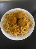 Spaghetti with veg balls
