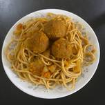 Spaghetti with veg balls