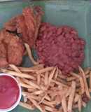 Pollo rostizado con frijoles y papas