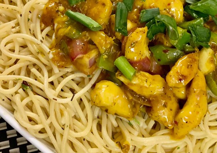 Easiest Way to Prepare Quick Mango Habanero Chicken with Olio Spaghetti