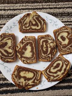 A picture of Vanilla chocolate marble cake.