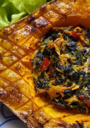 Una foto de Calabacín relleno a las brasas